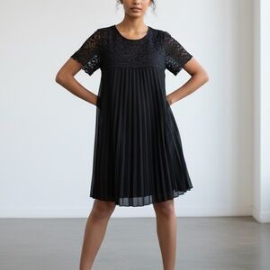 Elegant Black Lace Pleated Dress